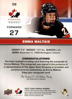 2023 Upper Deck Team Canada Juniors - Base Signatures #58 Emma Maltais Back