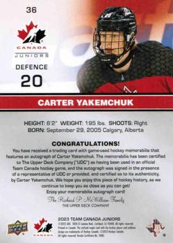 2023 Upper Deck Team Canada Juniors - Base Autograph Patch #36 Carter Yakemchuk Back