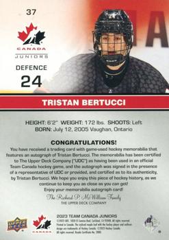 2023 Upper Deck Team Canada Juniors - Base Autograph Patch #37 Tristan Bertucci Back