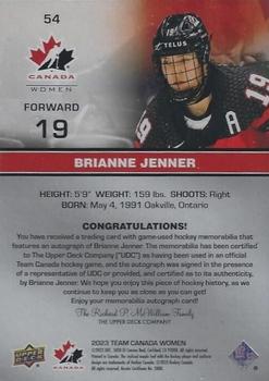2023 Upper Deck Team Canada Juniors - Base Autograph Patch #54 Brianne Jenner Back