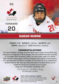 2023 Upper Deck Team Canada Juniors - Base Autograph Patch #55 Sarah Nurse Back