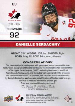2023 Upper Deck Team Canada Juniors - Base Autograph Patch #63 Danielle Serdachny Back