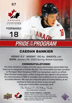 2023 Upper Deck Team Canada Juniors - Base Autograph Patch #67 Caedan Bankier Back