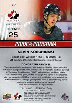 2023 Upper Deck Team Canada Juniors - Base Autograph Patch #72 Kevin Korchinski Back
