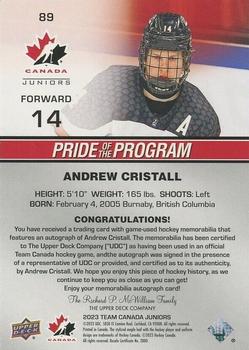 2023 Upper Deck Team Canada Juniors - Base Autograph Patch #89 Andrew Cristall Back