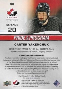 2023 Upper Deck Team Canada Juniors - Base Autograph Patch #93 Carter Yakemchuk Back
