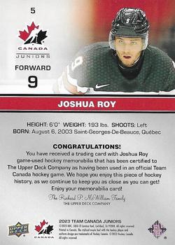 2023 Upper Deck Team Canada Juniors - Base Jersey #5 Joshua Roy Back