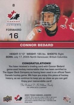 2023 Upper Deck Team Canada Juniors - Base Jersey #8 Connor Bedard Back