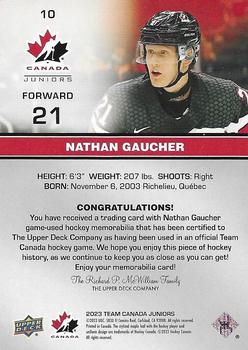 2023 Upper Deck Team Canada Juniors - Base Jersey #10 Nathan Gaucher Back