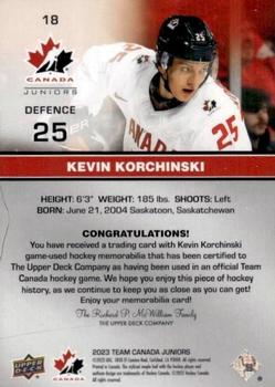 2023 Upper Deck Team Canada Juniors - Base Jersey #18 Kevin Korchinski Back