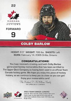 2023 Upper Deck Team Canada Juniors - Base Jersey #22 Colby Barlow Back
