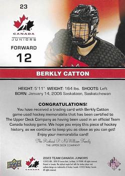 2023 Upper Deck Team Canada Juniors - Base Jersey #23 Berkly Catton Back