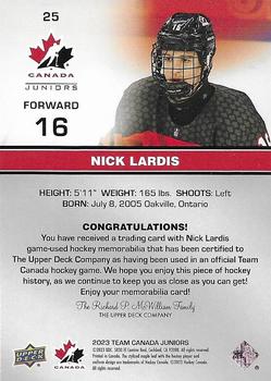 2023 Upper Deck Team Canada Juniors - Base Jersey #25 Nick Lardis Back