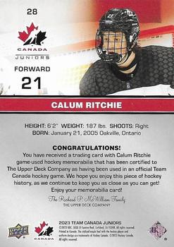 2023 Upper Deck Team Canada Juniors - Base Jersey #28 Calum Ritchie Back
