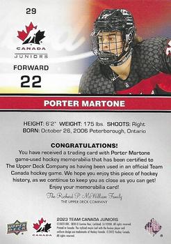 2023 Upper Deck Team Canada Juniors - Base Jersey #29 Porter Martone Back