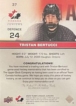 2023 Upper Deck Team Canada Juniors - Base Jersey #37 Tristan Bertucci Back