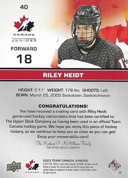 2023 Upper Deck Team Canada Juniors - Base Jersey #40 Riley Heidt Back