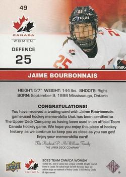 2023 Upper Deck Team Canada Juniors - Base Jersey #49 Jaime Bourbonnais Back