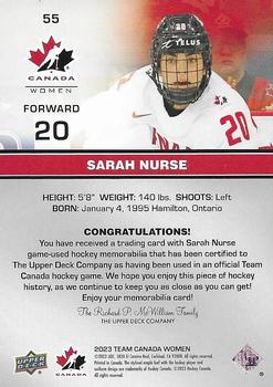2023 Upper Deck Team Canada Juniors - Base Jersey #55 Sarah Nurse Back