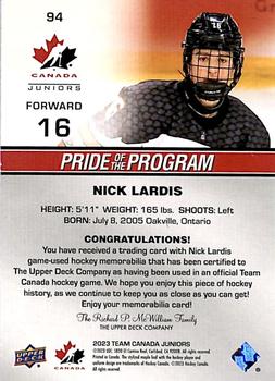2023 Upper Deck Team Canada Juniors - Base Jersey #94 Nick Lardis Back