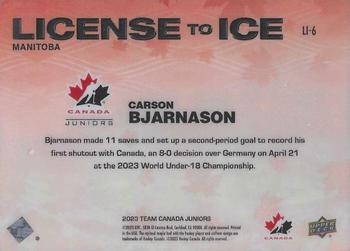2023 Upper Deck Team Canada Juniors - License to Ice Red #LI-6 Carson Bjarnason Back