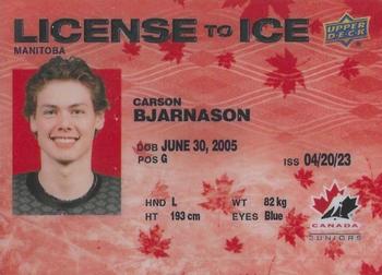 2023 Upper Deck Team Canada Juniors - License to Ice Red #LI-6 Carson Bjarnason Front