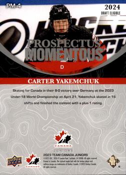 2023 Upper Deck Team Canada Juniors - Prospectus Momentous #PM-4 Carter Yakemchuk Back