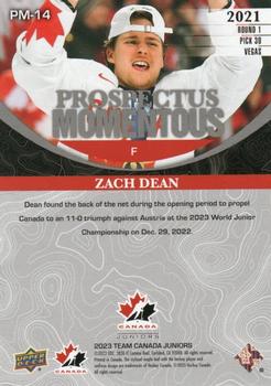 2023 Upper Deck Team Canada Juniors - Prospectus Momentous - Electric Red #PM-14 Zach Dean Back