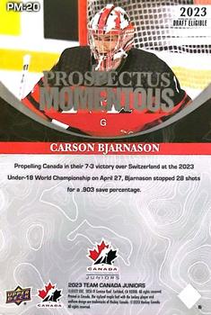 2023 Upper Deck Team Canada Juniors - Prospectus Momentous - Electric Red #PM-20 Carson Bjarnason Back