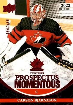 2023 Upper Deck Team Canada Juniors - Prospectus Momentous - Electric Red #PM-20 Carson Bjarnason Front