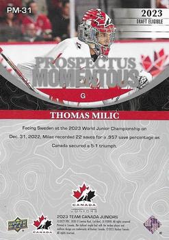 2023 Upper Deck Team Canada Juniors - Prospectus Momentous - Electric Red #PM-31 Thomas Milic Back