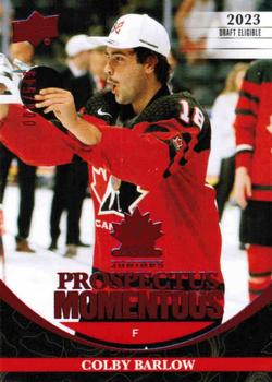 2023 Upper Deck Team Canada Juniors - Prospectus Momentous - Electric Red #PM-38 Colby Barlow Front