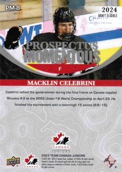 2023 Upper Deck Team Canada Juniors - Prospectus Momentous - Electric Blue #PM-8 Macklin Celebrini Back