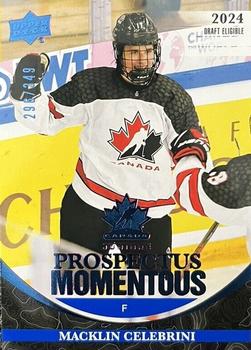 2023 Upper Deck Team Canada Juniors - Prospectus Momentous - Electric Blue #PM-8 Macklin Celebrini Front