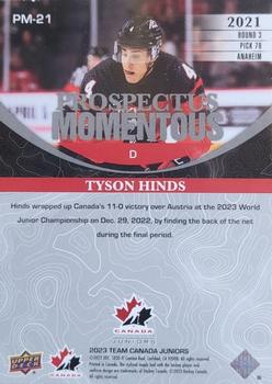 2023 Upper Deck Team Canada Juniors - Prospectus Momentous - Electric Blue #PM-21 Tyson Hinds Back