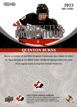 2023 Upper Deck Team Canada Juniors - Prospectus Momentous - Electric Yellow #PM-12 Quinton Burns Back