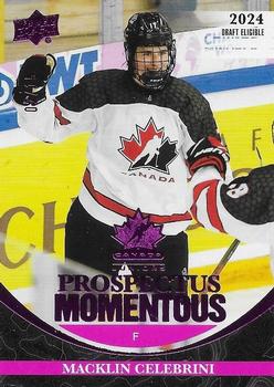 2023 Upper Deck Team Canada Juniors - Prospectus Momentous - Electric Pink #PM-8 Macklin Celebrini Front