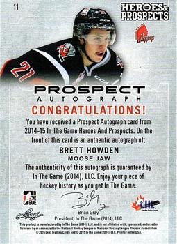 2014-15 In The Game Heroes & Prospects - Prospect Autographs Blue #11 Brett Howden Back