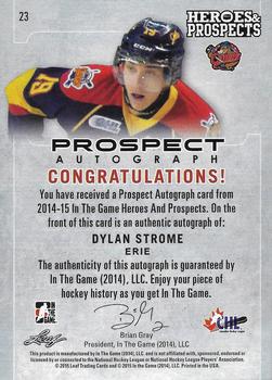 2014-15 In The Game Heroes & Prospects - Prospect Autographs Blue #23 Dylan Strome Back