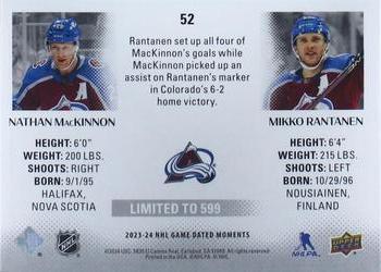 2023-24 Upper Deck Game Dated Moments #52 Nathan MacKinnon / Mikko Rantanen Back