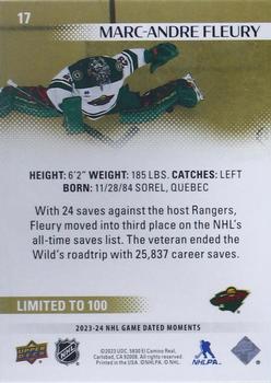 2023-24 Upper Deck Game Dated Moments - Gold #17 Marc-Andre Fleury Back