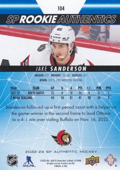 2022-23 SP - Blue #104 Jake Sanderson Back