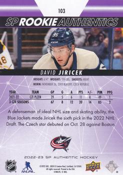 2022-23 SP - Purple #103 David Jiricek Back