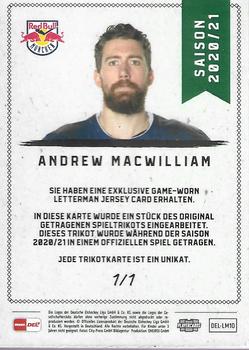 2020-21 Playercards (DEL) - Letterman #DEL-LM10 Andrew MacWilliam Back