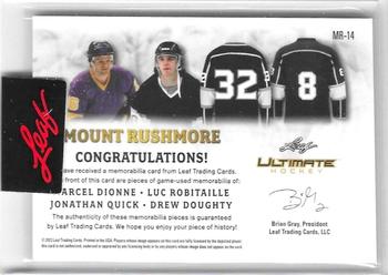 2023 Leaf Ultimate - Mount Rushmore Spectrum Emerald Holofoil #MR-14 Marcel Dionne / Luc Robitaille / Jonathan Quick / Drew Doughty Back