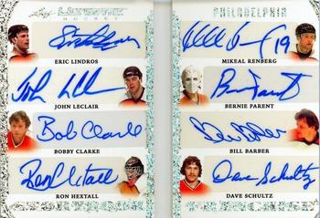 2023 Leaf Ultimate - StoryBook Franchise Silver Sparkle #SBF-2 Eric Lindros / John LeClair / Bobby Clarke / Ron Hextall / Mikeal Renberg / Bernie Parent / Bill Barber / Dave Schultz Front