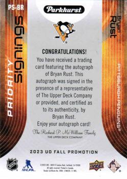 2023 Upper Deck Fall Expo - Parkhurst Priority Signings #PS-BR Bryan Rust Back