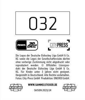 2023-24 Playercards Stickers (DEL) #032 Kai Wissmann Back