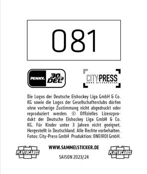 2023-24 Playercards Stickers (DEL) #081 Nicolas Geitner Back