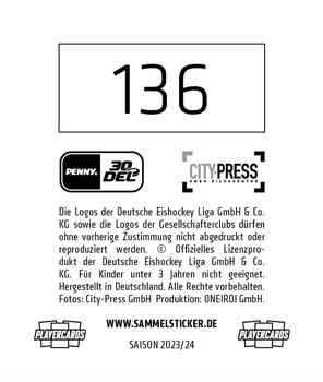 2023-24 Playercards Stickers (DEL) #136 Leon Hüttl Back